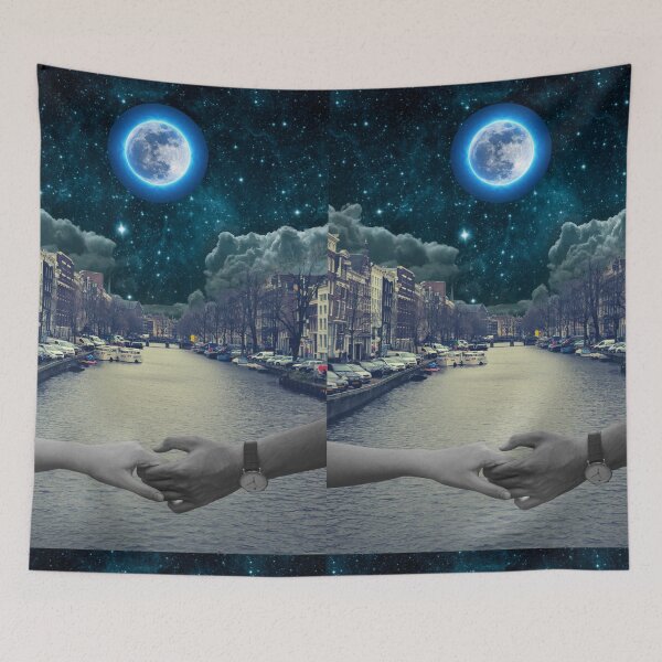 Item preview,  Amsterdam Skyline, Art Print, Holding Hands, Full Moon, Galaxy, Sci-Fi designed and sold by Highon444.