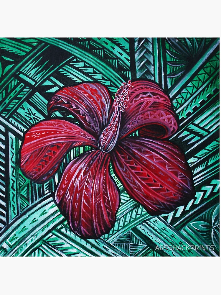 Aperçu 2 sur 2. Impression rigide avec l'œuvre HIBISCUS ROUGE créée et vendue par ARTSHACKPRINTS.