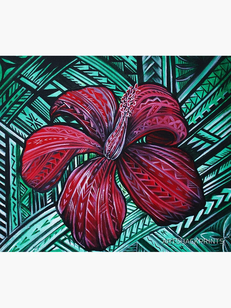 Aperçu 3 sur 3. Tentures avec l'œuvre HIBISCUS ROUGE créée et vendue par ARTSHACKPRINTS.