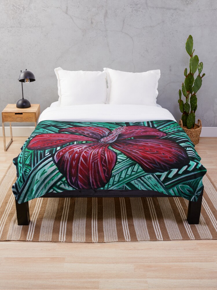 Thumbnail 1 of 6, Throw Blanket, RED HIBISCUS designed and sold by ARTSHACKPRINTS.