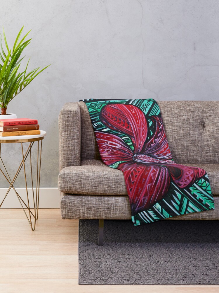 Thumbnail 2 of 6, Throw Blanket, RED HIBISCUS designed and sold by ARTSHACKPRINTS.