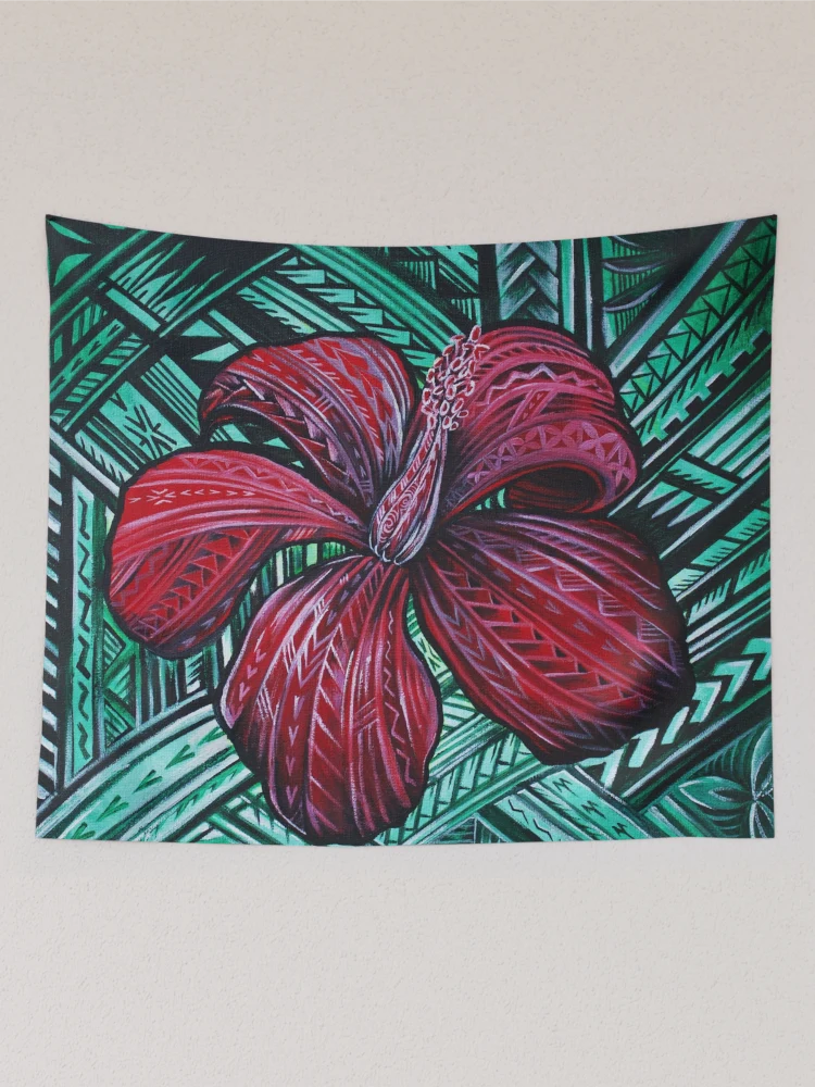 Aperçu 2 sur 3. Tentures avec l'œuvre HIBISCUS ROUGE créée et vendue par ARTSHACKPRINTS.
