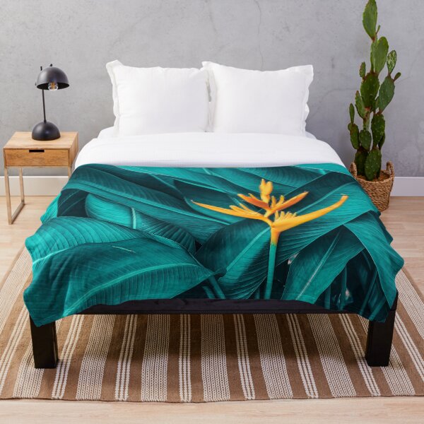 Item preview, Golden Tropical Bloom + Blue-Green Jungle Leaves designed and sold by EscapistDecor.