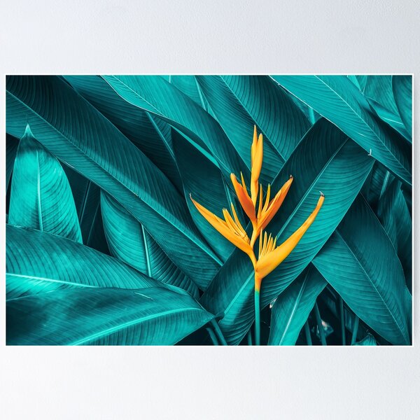 Item preview, Golden Tropical Bloom + Blue-Green Jungle Leaves designed and sold by EscapistDecor.