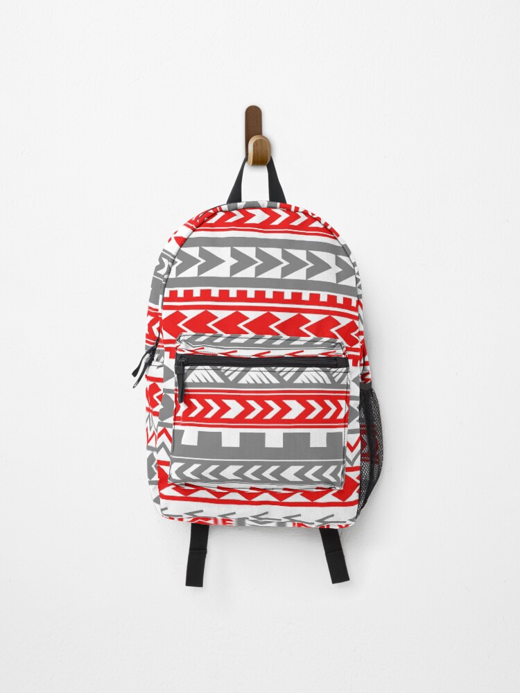 Thumbnail 1 of 3, Backpack, gray and red patterns designed and sold by ARTSHACKPRINTS.