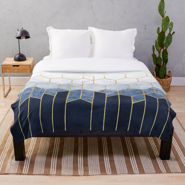 Item preview, Indigo Blue + Golden Hexagons Abstract Design designed and sold by EscapistDecor.