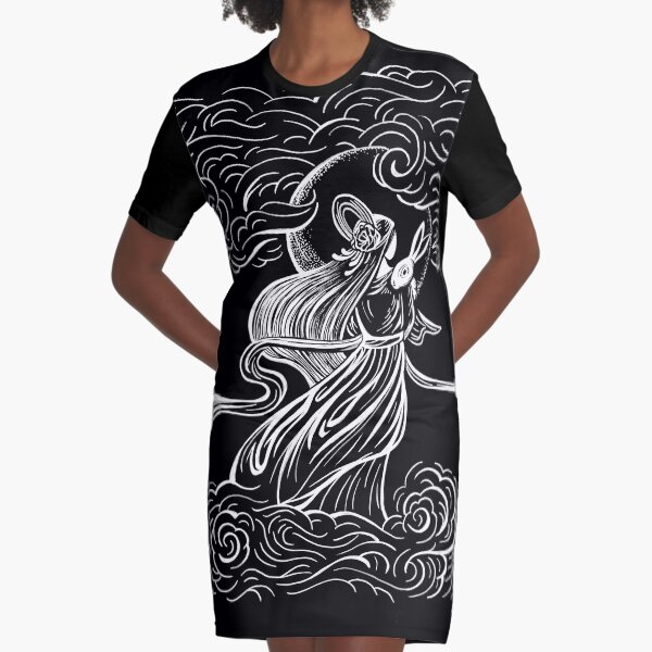 Moon Goddess and Bunny Rabbit Graphic T-Shirt Dress