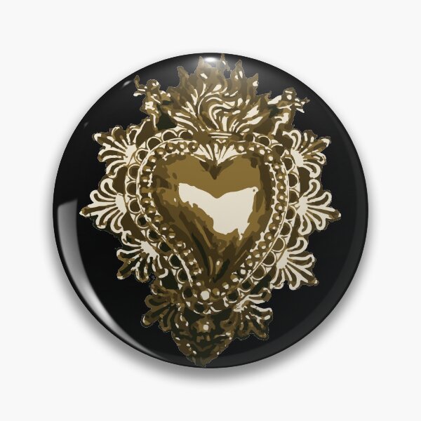 Item preview, Golden sacred heart mexican handmade shinny tin ornament traditional metalwork designed and sold by T-Mex.