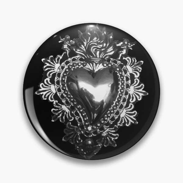 Item preview, Silver sacred heart mexican milagrito handmade tin decoration folk art maximalist metalwork designed and sold by T-Mex.