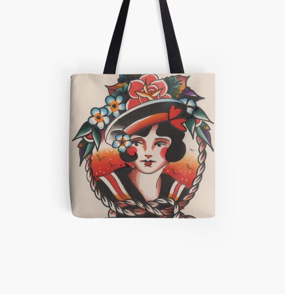 Traditional Lady Head All Over Print Tote Bag