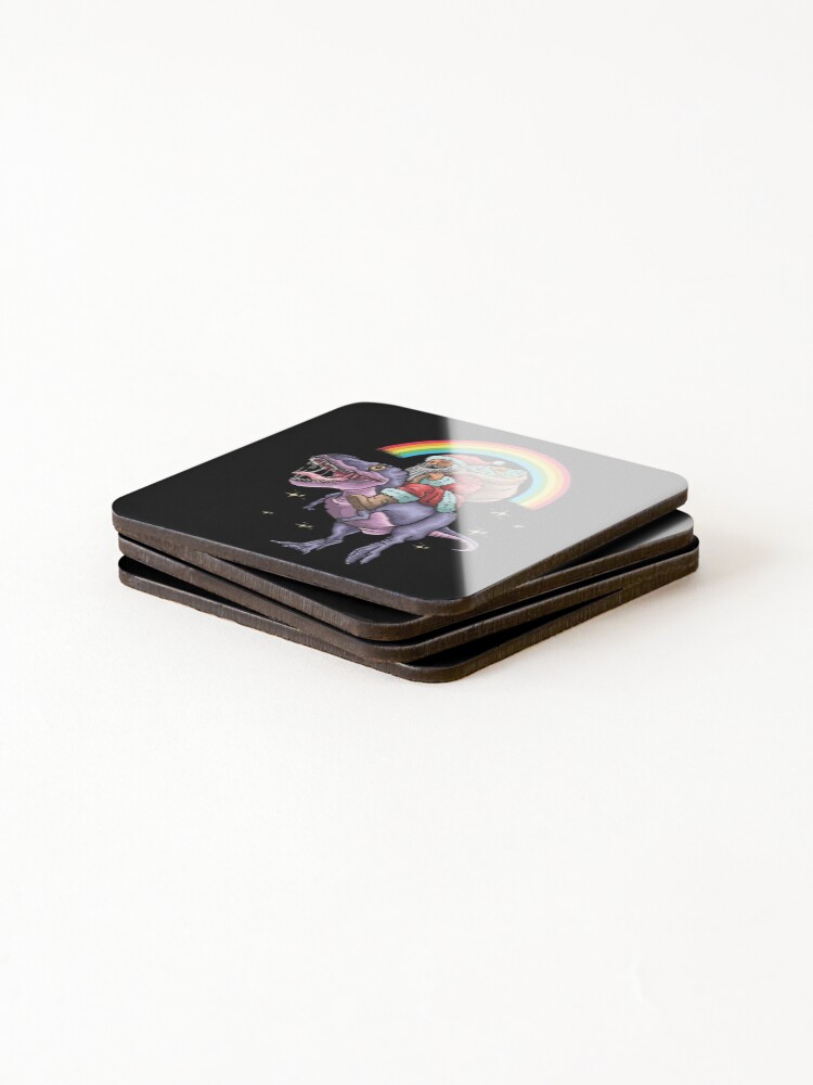 Thumbnail 4 of 5, Coasters (Set of 4), Santa Riding Trex designed and sold by Creativenetic.