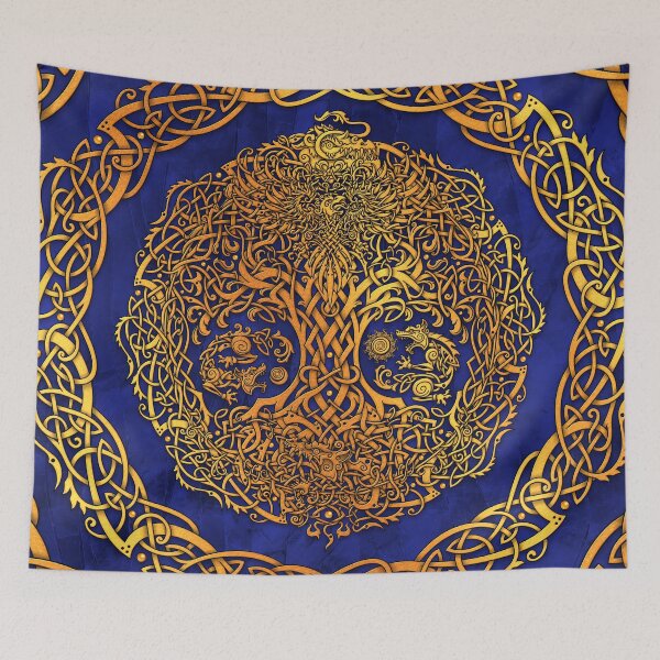 Aperçu de l'œuvre Or Yggdrasil, Arbre de Vie Viking - Bleu créée et vendue par Abysm Internal.