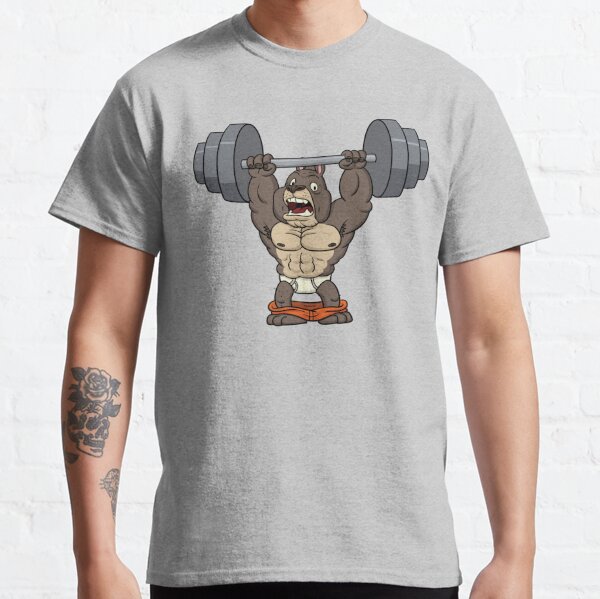 Funny cartoon dog weightlifting Classic T-Shirt