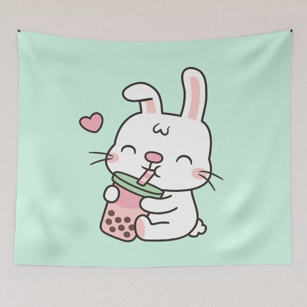 Item preview, Cute Little White Bunny Enjoying Boba Tea designed and sold by rustydoodle.