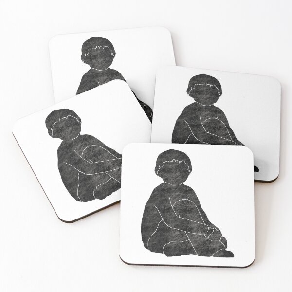 Item preview, Seated boy child, black and grey designed and sold by DebbieJoyArt.