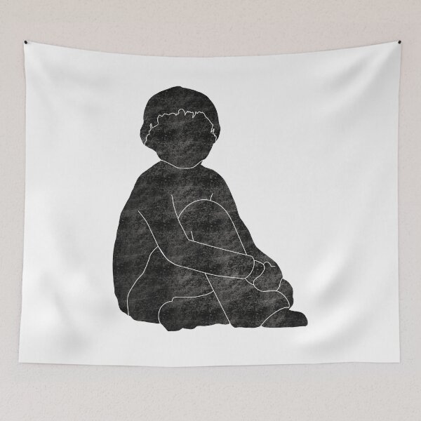 Item preview, Seated boy child, black and grey designed and sold by DebbieJoyArt.