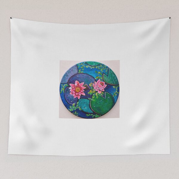 Item preview, Waterlily pond floral textured acrylic painting on round canvas  designed and sold by artbymanjiri.