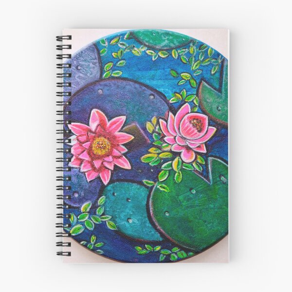 Item preview, Waterlily pond floral textured acrylic painting on round canvas  designed and sold by artbymanjiri.