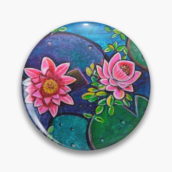 Item preview, Waterlily pond floral textured acrylic painting on round canvas  designed and sold by artbymanjiri.
