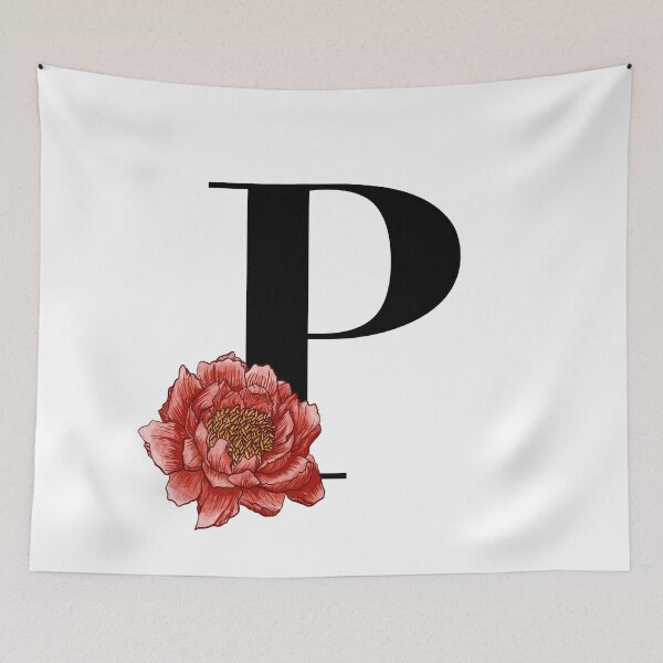 Item preview, Initial letter P with a red peony designed and sold by Between Clouds.