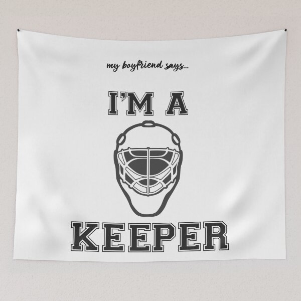 Item preview, My Boyfriend Says I'm A Keeper Hockey Mask designed and sold by ❤ stickers by bee ❤.