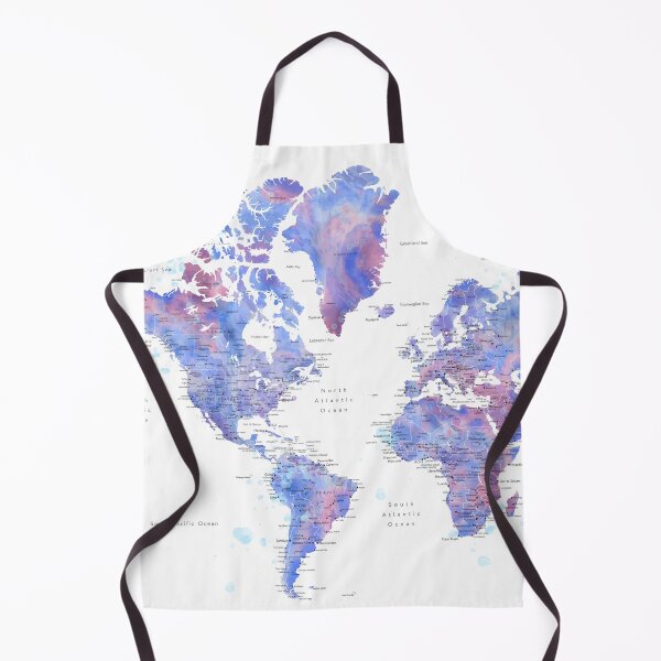 Item preview, Blue and purple detailed watercolor world map with cities Zora designed and sold by blursbyai.
