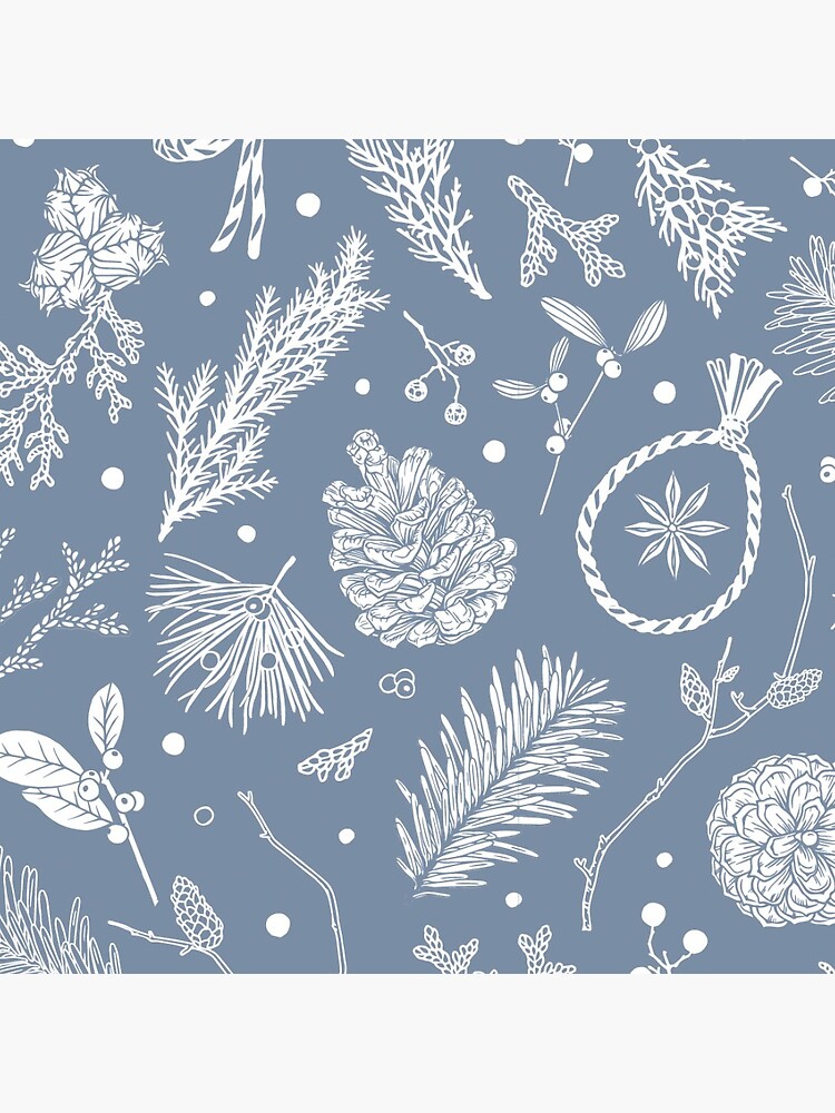 Thumbnail 3 of 3, Pin, Winter Evergreens Pattern On Dark Blue designed and sold by karolfuldesigns.