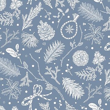 Artwork thumbnail, Winter Evergreens Pattern On Dark Blue by karolfuldesigns
