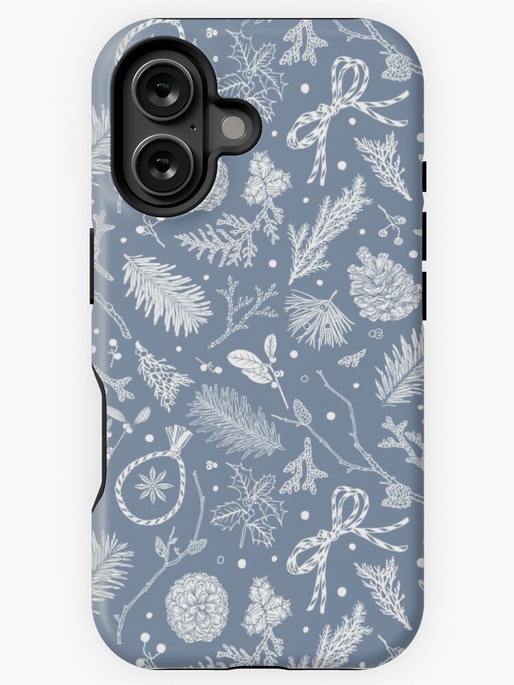 Thumbnail 1 of 4, iPhone Case, Winter Evergreens Pattern On Dark Blue designed and sold by karolfuldesigns.