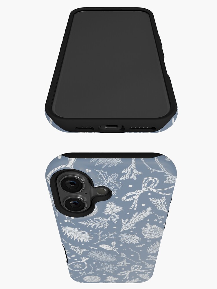 Thumbnail 3 of 4, iPhone Case, Winter Evergreens Pattern On Dark Blue designed and sold by karolfuldesigns.