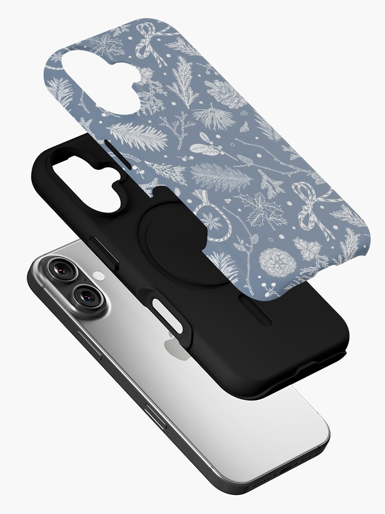 Thumbnail 2 of 4, iPhone Case, Winter Evergreens Pattern On Dark Blue designed and sold by karolfuldesigns.