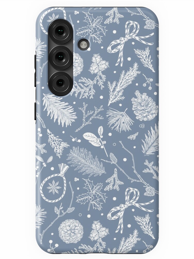 Thumbnail 1 of 4, Samsung Galaxy Phone Case, Winter Evergreens Pattern On Dark Blue designed and sold by karolfuldesigns.