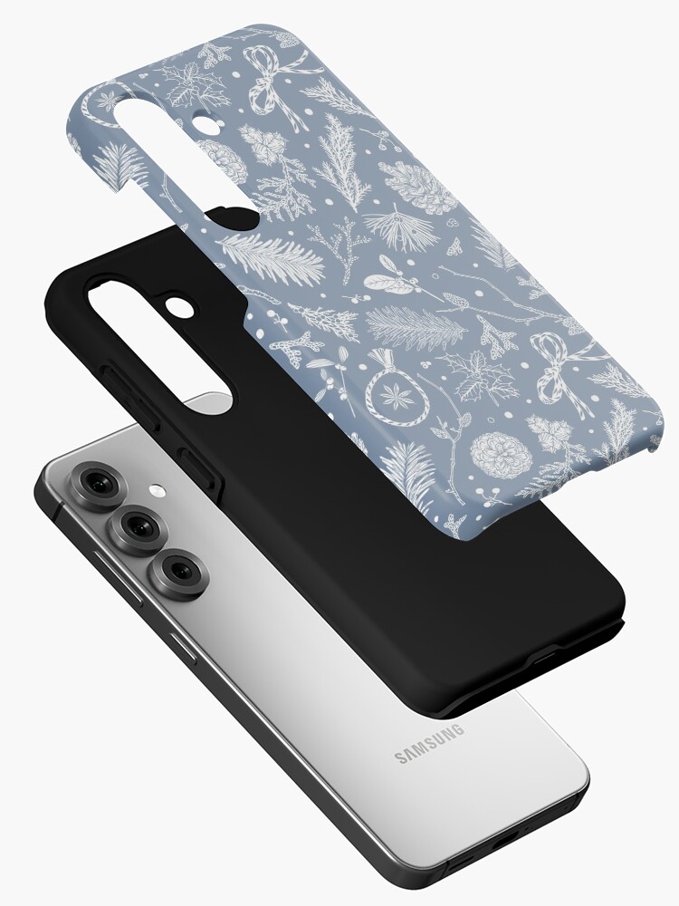 Thumbnail 2 of 4, Samsung Galaxy Phone Case, Winter Evergreens Pattern On Dark Blue designed and sold by karolfuldesigns.