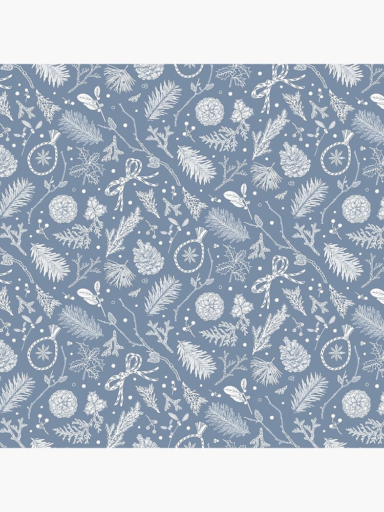 Thumbnail 4 of 4, Clock, Winter Evergreens Pattern On Dark Blue designed and sold by karolfuldesigns.