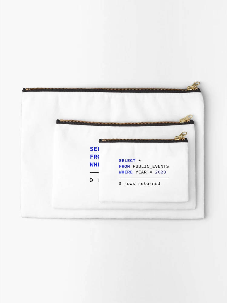 Thumbnail 2 of 4, Zipper Pouch, Select Public Events 2020, 0 Rows Returned, Database Developer, SQL Query, Software Engineer, Computer Science, Fullstack Developer, Programming Humor designed and sold by Max-Wear.