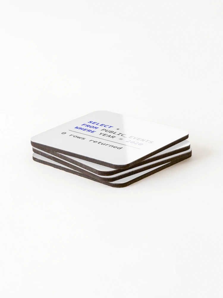 Thumbnail 4 of 5, Coasters (Set of 4), Select Public Events 2020, 0 Rows Returned, Database Developer, SQL Query, Software Engineer, Computer Science, Fullstack Developer, Programming Humor designed and sold by Max-Wear.