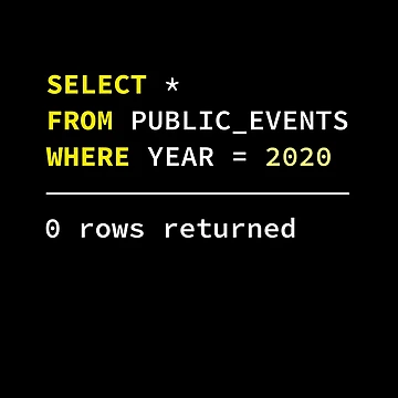 Artwork thumbnail, Select Public Events 2020, 0 Rows Returned, Database Developer, SQL Query, Software Engineer, Computer Science, Fullstack Developer, Programming Humor, Dark Background by Max-Wear