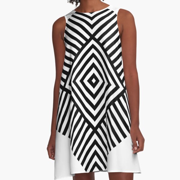 Symmetrical Striped Square Rhombus A-Line Dress