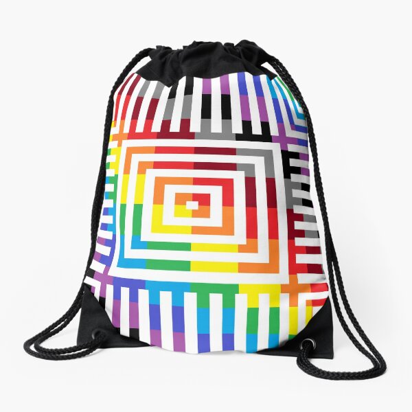Colored Symmetrical Striped Squares Drawstring Bag