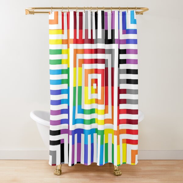 Colored Symmetrical Striped Squares Shower Curtain