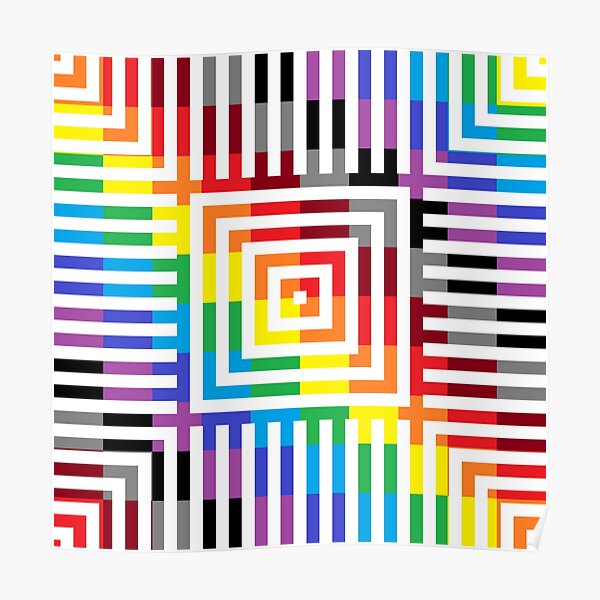 Colored Symmetrical Striped Squares Poster