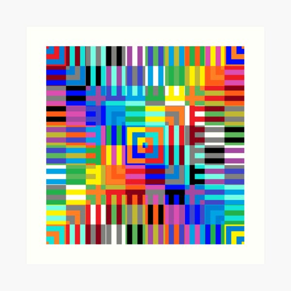 Colored Symmetrical Striped Squares Art Print