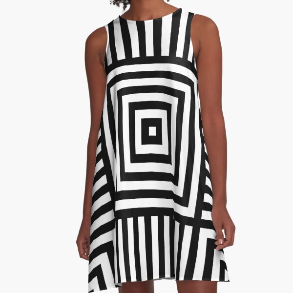 Symmetrical Striped Squares A-Line Dress