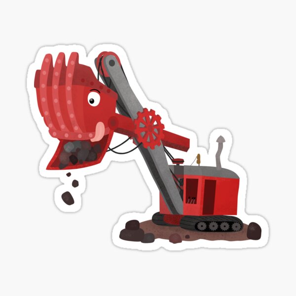 Item preview, Cute red steam shovel digger cartoon illustration designed and sold by FrogFactory.