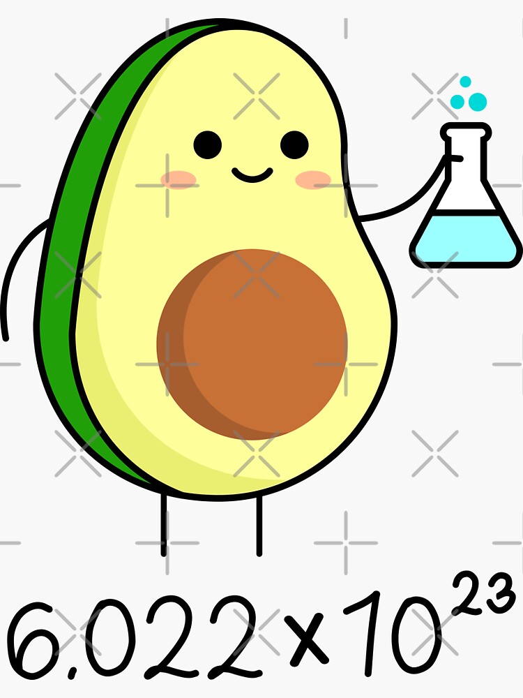 Thumbnail 3 of 3, Sticker, Avogadro's Number Pun. Cute Avocado Chemist designed and sold by TashaVector.