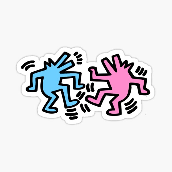 Deux chiens dansants de couleur rose bleu Sticker