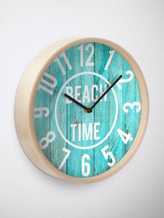 Alternate view of Turquoise Wood Beach House Black Big Numbers Large Clock Clock