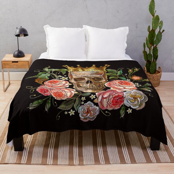 Item preview, Embroidery golden crown, skull and red roses designed and sold by matrioshka.