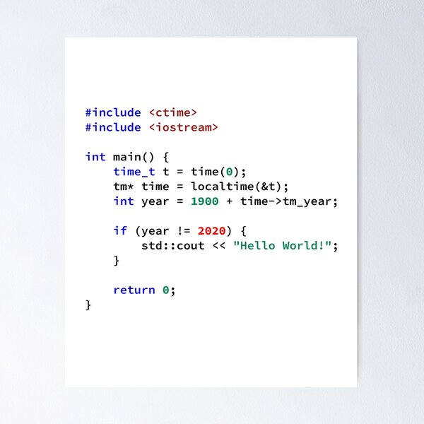 Artikel-Vorschau von Hallo Welt 2020 in C ++ Programmiersprache, Programmierer, Quellcode, Software Engineer, Informatik, Programmieren Humor, designt und verkauft von Max-Wear.