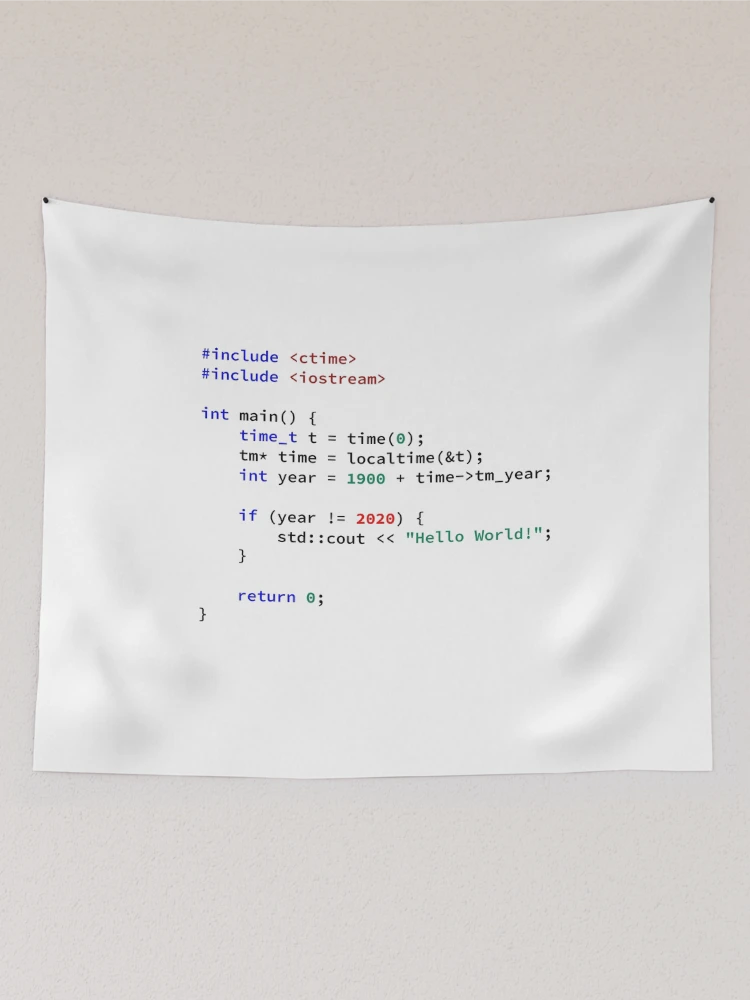 Thumbnail 2 of 3, Tapestry, Hello World 2020 in C++ Programming Language, Programmer, Source Code, Software Engineer, Computer Science, Programming Humor designed and sold by Max-Wear.